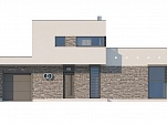 Готовый проект г-образного двухэтажного коттеджа из блоков с мансардой, вторым светом, гаражом, цоколем и камином 445 м2 - Стэф