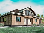 Готовый проект двухэтажного дома из теплобетона с гаражом, верандой, мансардой и крыльцом 320 м2 - Оптимум-320