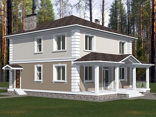 Готовый проект каменного двухэтажного дома со вторым светом, крыльцом, мансардой, погребом, и верандой 246 м2 - Мираж