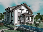 Готовый проект двухэтажного дома из теплобетона с крыльцом и бассейном 225 м2 - Дуплекс