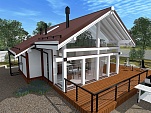 Готовый проект каркасного двухэтажного дома со вторым светом, крыльцом, мансардой, погребом, и верандой 76 м2 - Норд-76
