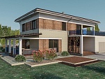 Готовый проект двухэтажного дома из теплобетона со вторым светом, крыльцом, мансардой, погребом, и верандой 287 м2 - Оптимум-290