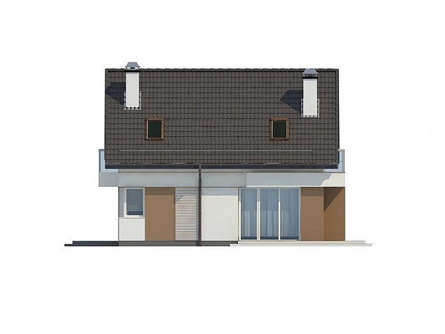 Готовый проект узкого двухэтажного дома из блоков с мансардой, вторым светом, гаражом, цоколем и балконом 222 м2 - Траттория
