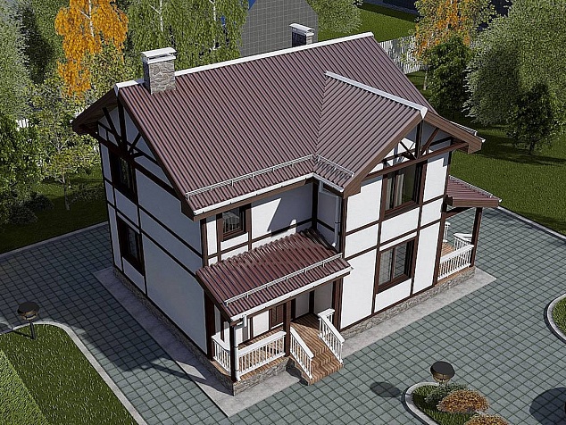 Готовый проект двухэтажного загородного каркасного дома с терассой 130 м2 - Оптимум-130