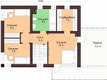 Готовый проект двухэтажного дома из теплобетона с мансардой, гаражом, цоколем и верандой 274 м2 - Южный