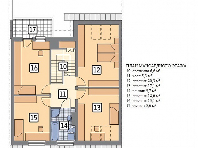 Готовый проект 2-этажного таунхауса из блоков со вторым светом, крыльцом, балконом, гаражом и терассой 355 м2 - Октав